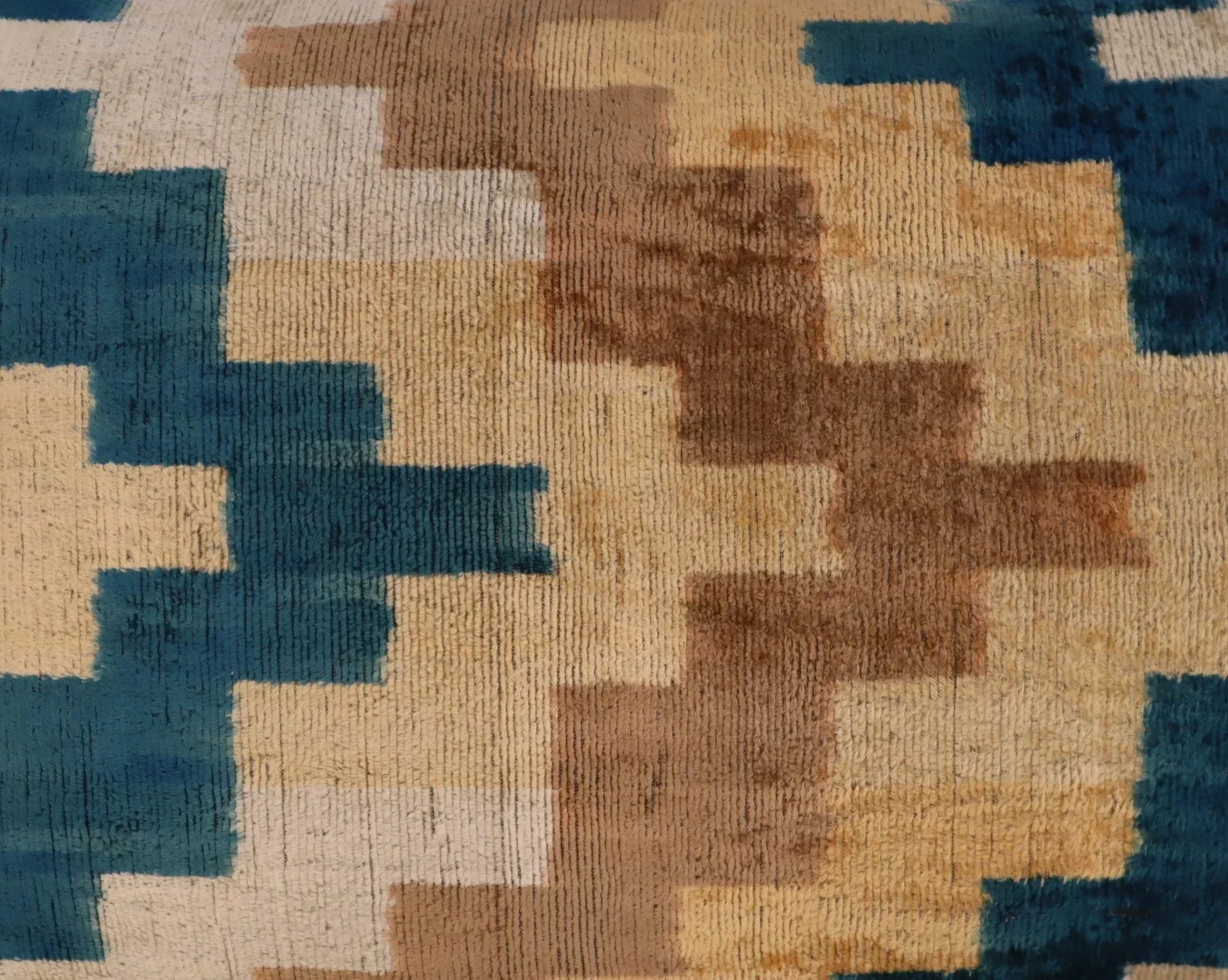 Canvello Handmade Earhtone Geometric Silk Velvet Ikat pillow - 16"X24" Canvello