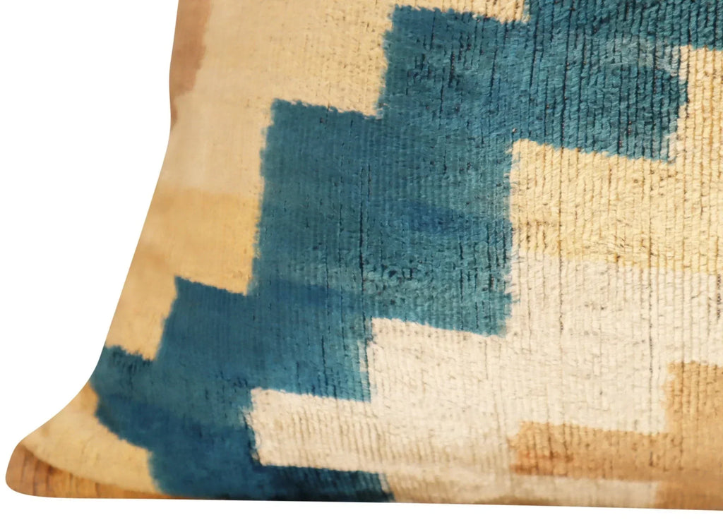 Canvello Handmade Earhtone Geometric Silk Velvet Ikat pillow - 16"X24" Canvello