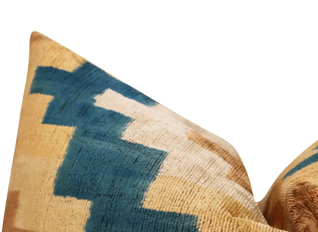 Canvello Handmade Earhtone Geometric Silk Velvet Ikat pillow - 16"X24" Canvello