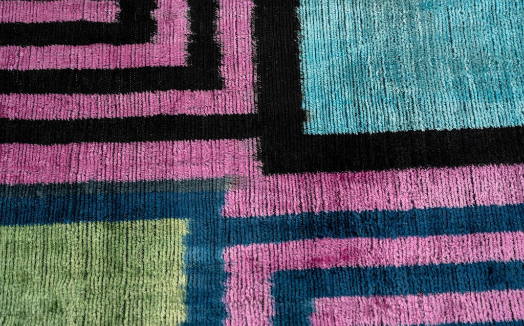 Canvello Handmade Geometric Velvet Throw Pillow with Vibrant Pink Blue Green - Perfect for Modern... - House Of Avana