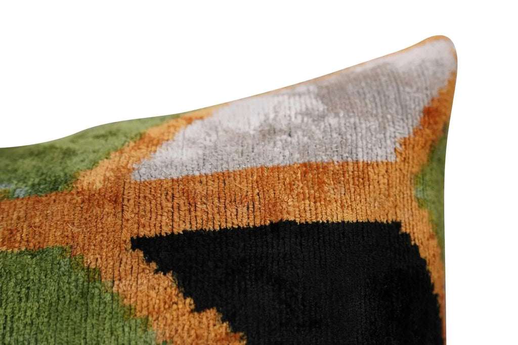 Canvello Handmade Gold Army Green Throw Pillows - 16x24 in, close-up view - House Of Avana