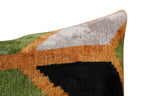 Canvello Handmade Gold Army Green Throw Pillows - 16x24 in, texture detail - House Of Avana