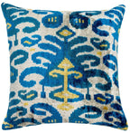 Canvello Handmade Gold Blue Decorative Pillow with Down Insert -  20"X20" Canvello