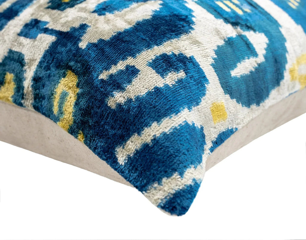 Canvello Handmade Gold Blue Decorative Pillow with Down Insert -  20"X20" Canvello