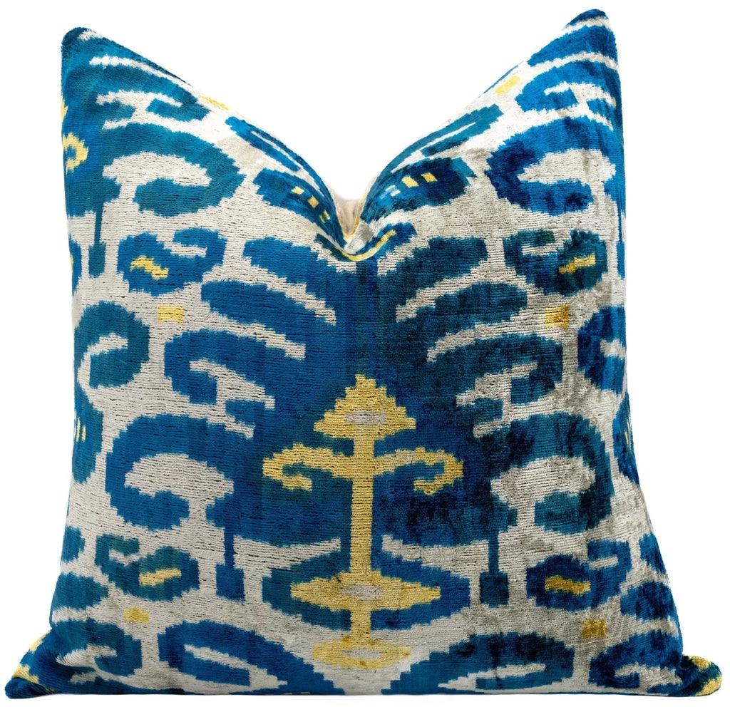 Canvello Handmade Gold Blue Decorative Pillow with Down Insert -  20"X20" Canvello