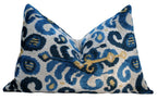 Canvello Handmade Gold Blue Velvet Throw Pillows | 16 x 24 in (40 x 60 cm) Canvello