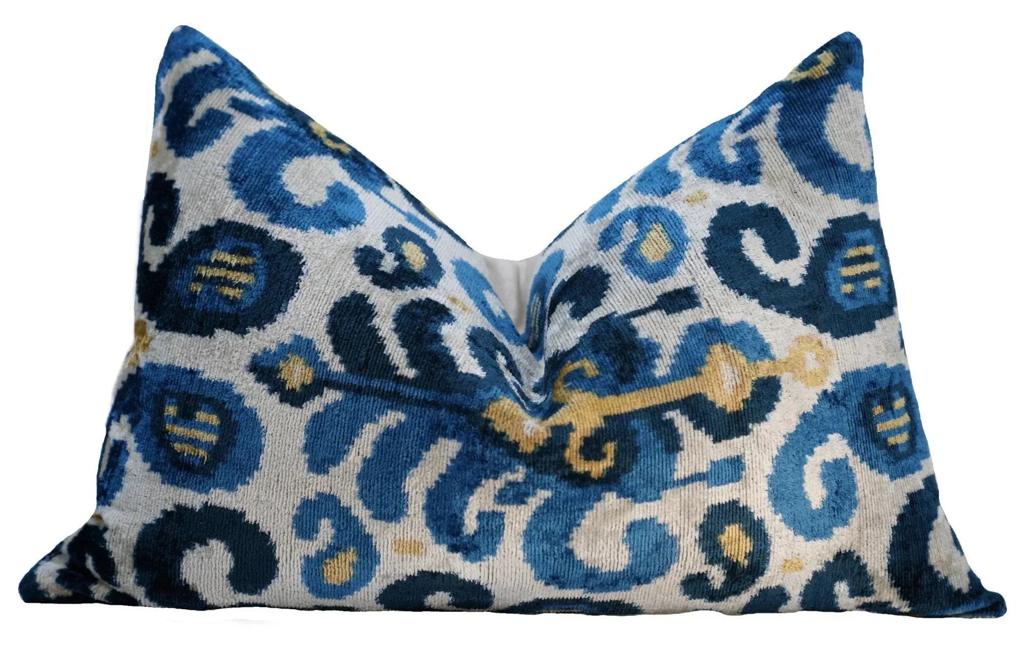 Canvello Handmade Gold Blue Velvet Throw Pillows | 16 x 24 in (40 x 60 cm) Canvello