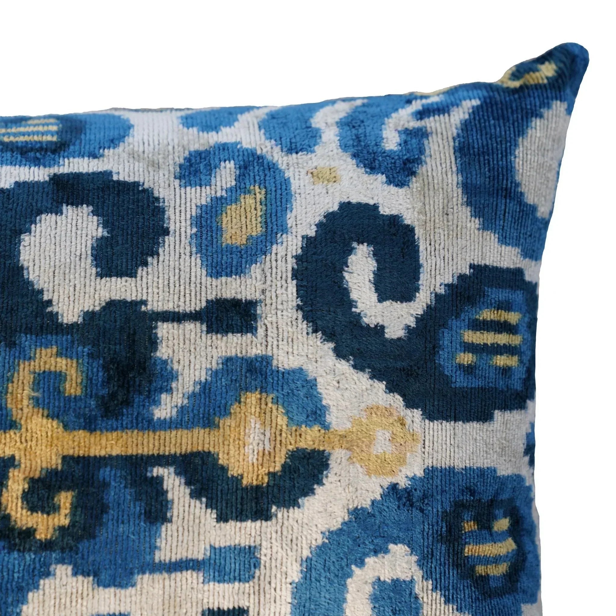Canvello Handmade Gold Blue Velvet Throw Pillows | 16 x 24 in (40 x 60 cm) Canvello