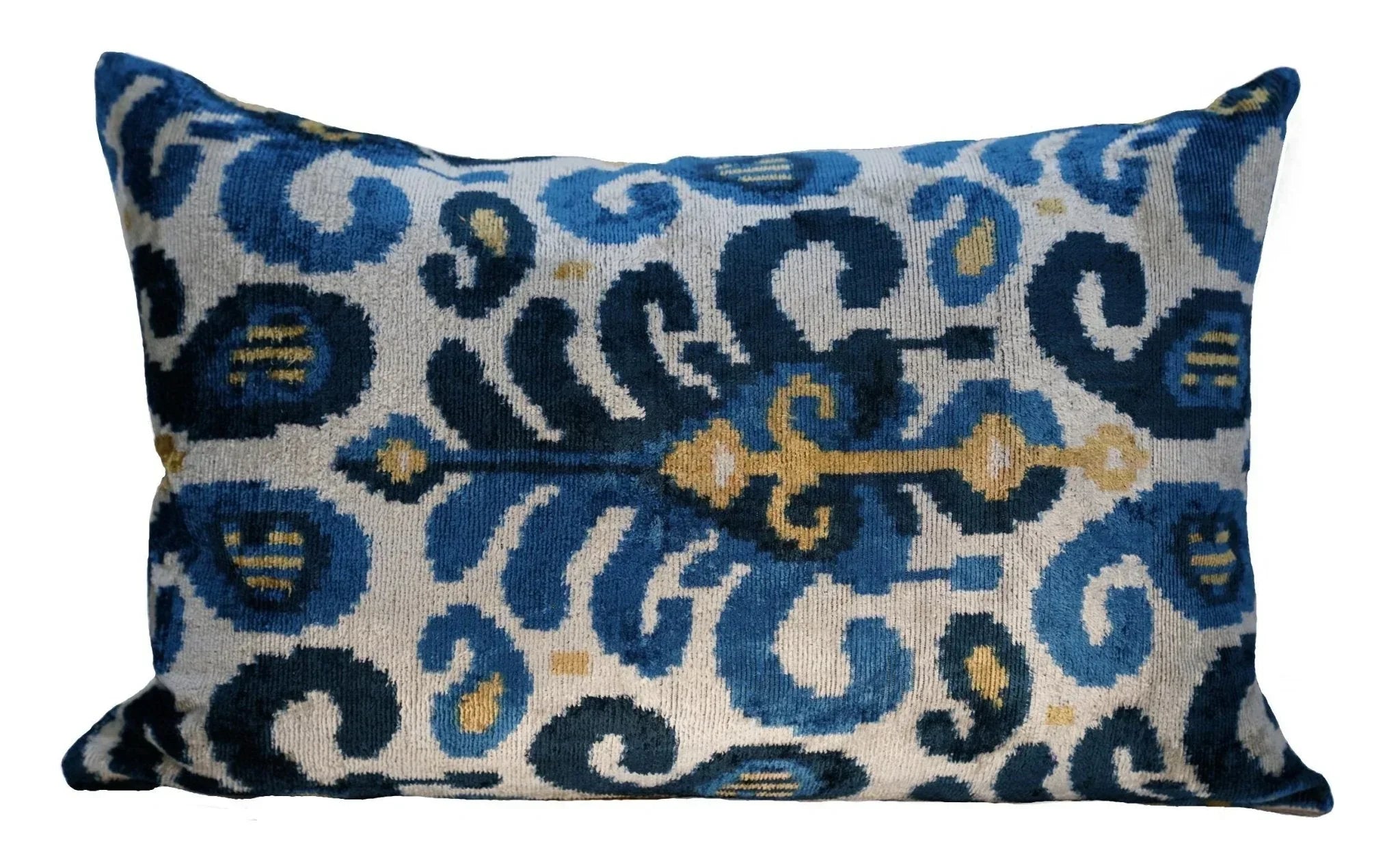 Canvello Handmade Gold Blue Velvet Throw Pillows | 16 x 24 in (40 x 60 cm) Canvello