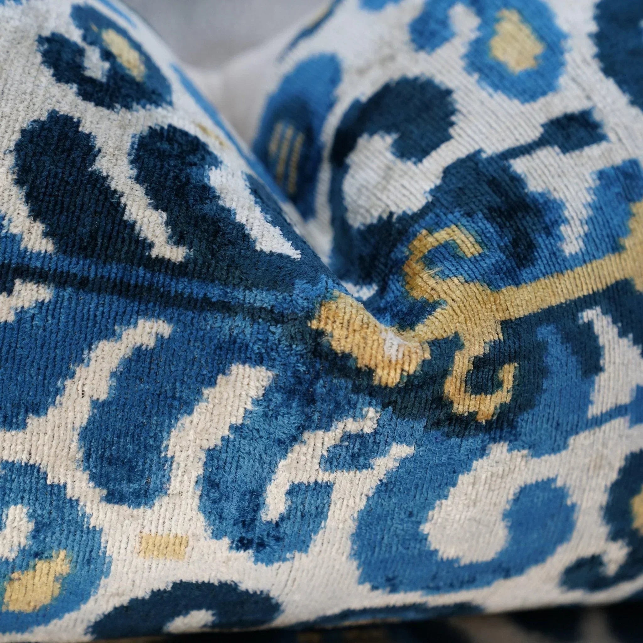 Canvello Handmade Gold Blue Velvet Throw Pillows | 16 x 24 in (40 x 60 cm) Canvello