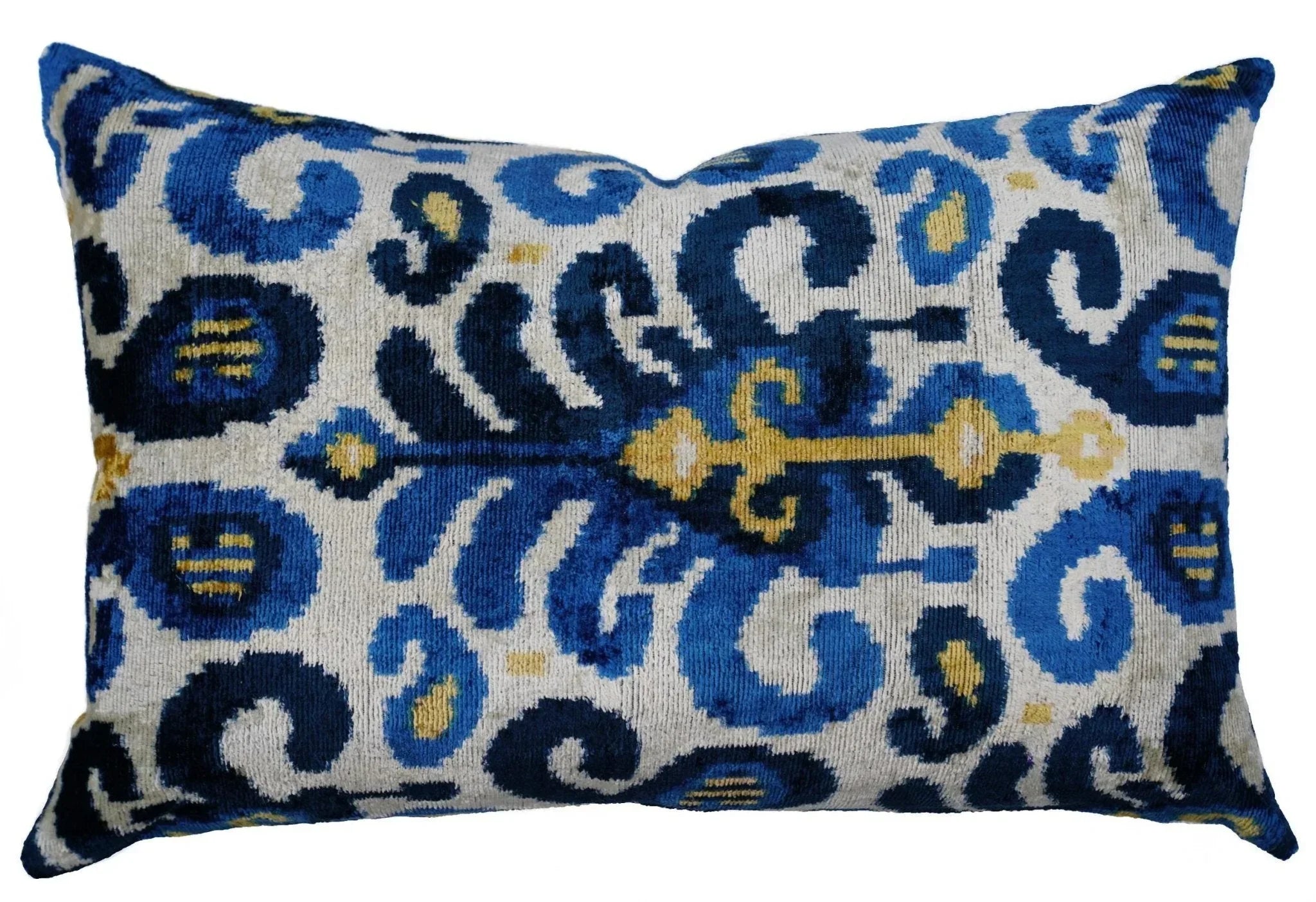 Canvello Handmade Gold Blue Velvet Throw Pillows | 16 x 24 in (40 x 60 cm) Canvello