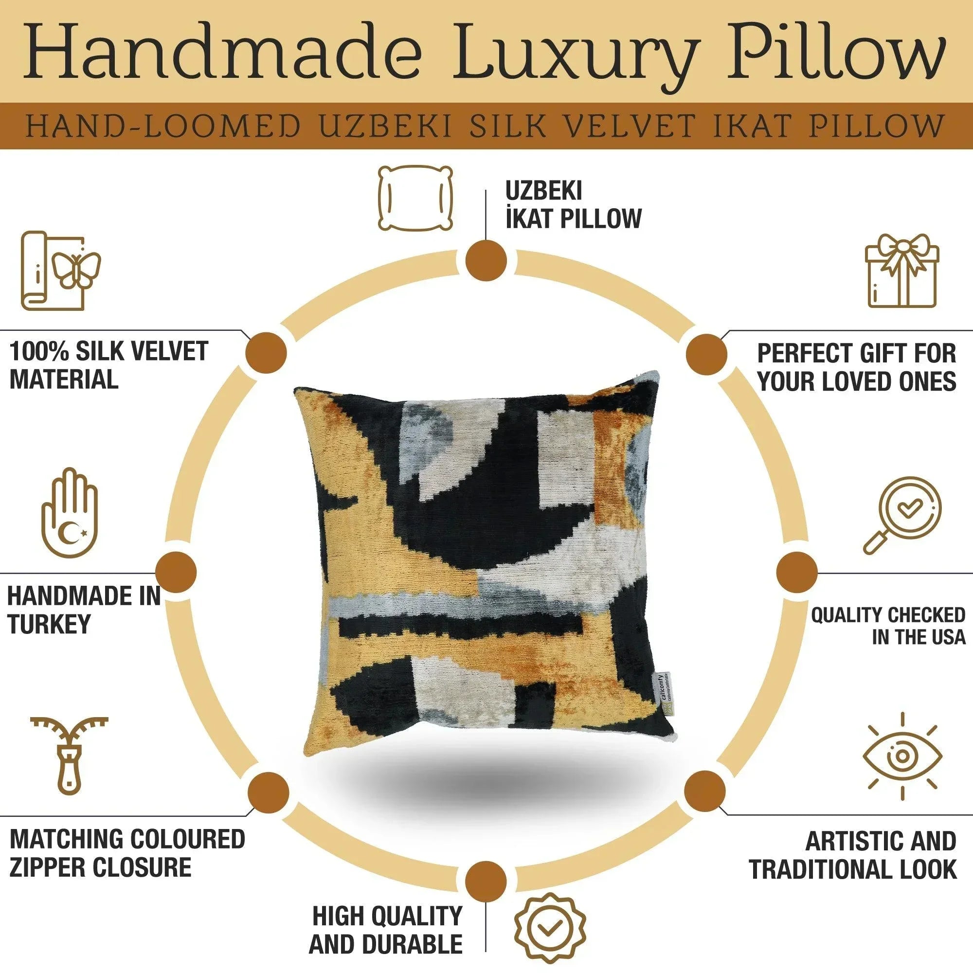 Canvello Handmade Gold Velvet Throw Pillow - 18x18 Canvello