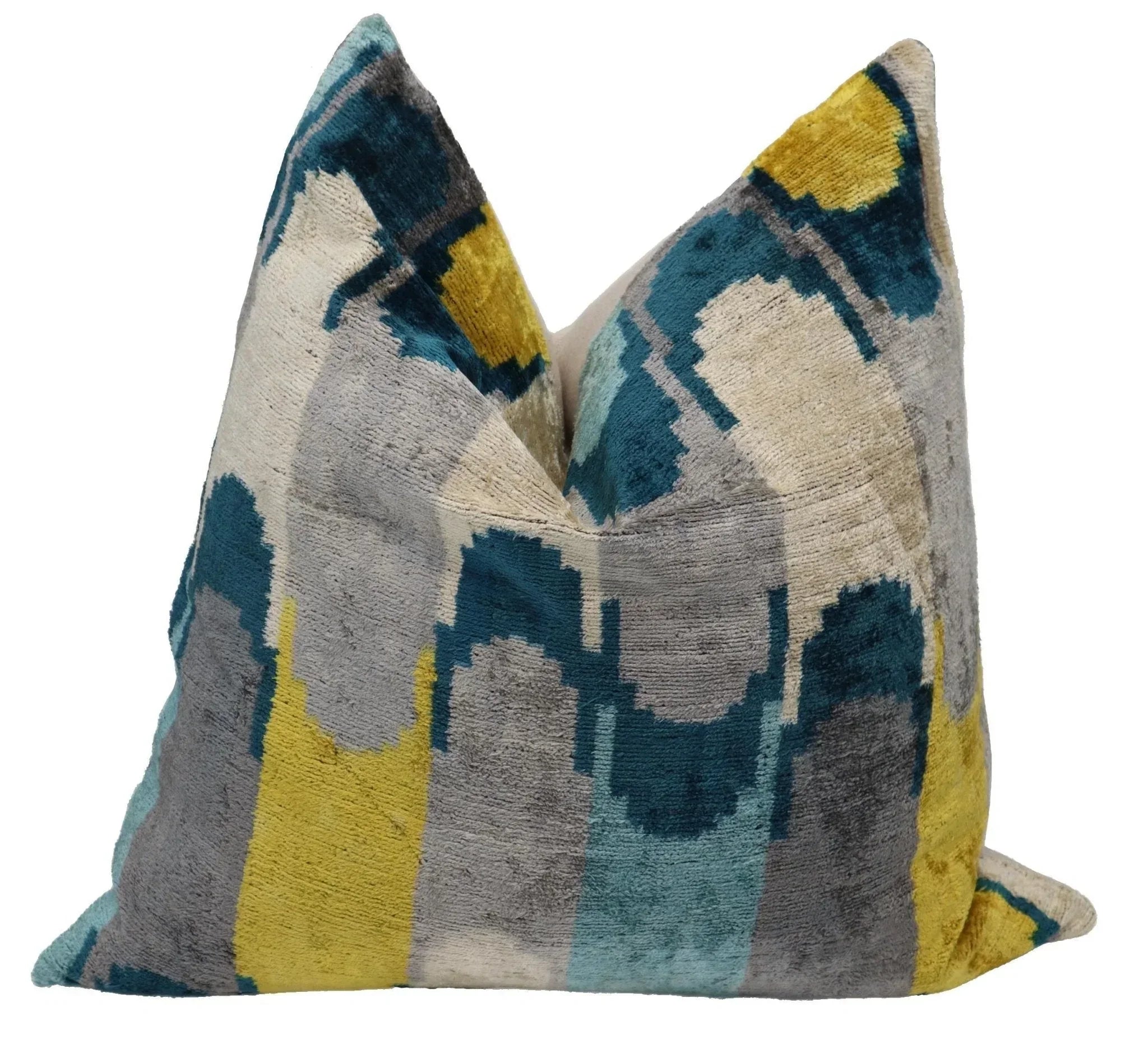 Canvello Handmade Grau Blue Yello Velvet Throw Pillows - 20x20 Canvello