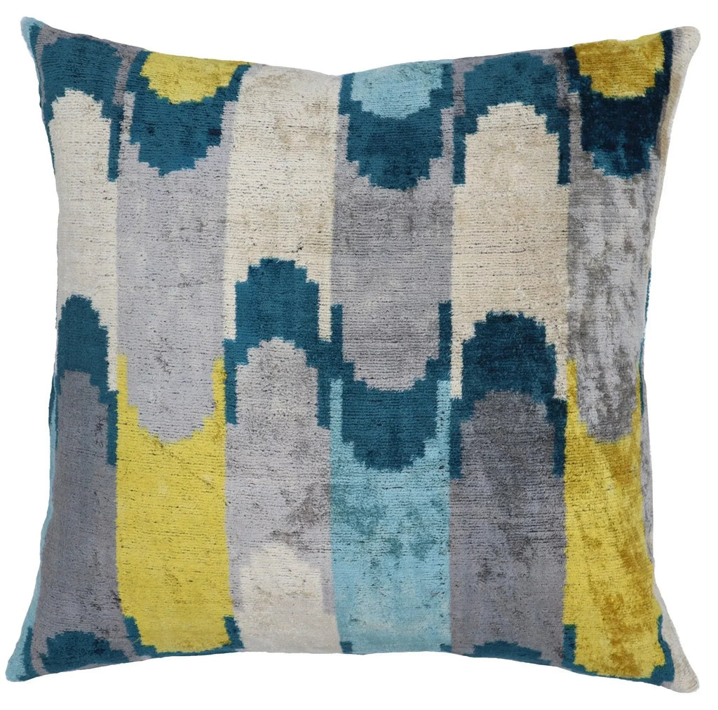 Canvello Handmade Grau Blue Yello Velvet Throw Pillows - 20x20 Canvello