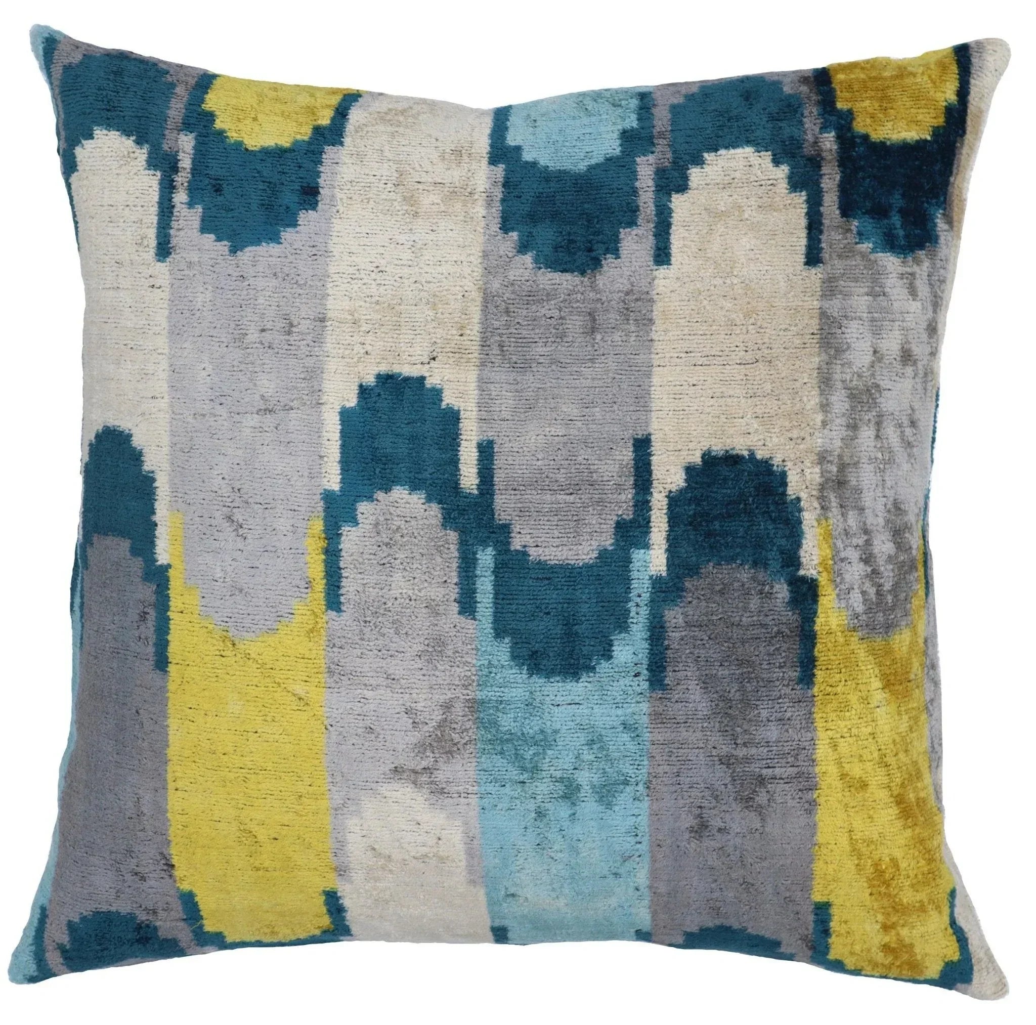 Canvello Handmade Grau Blue Yello Velvet Throw Pillows - 20x20 Canvello