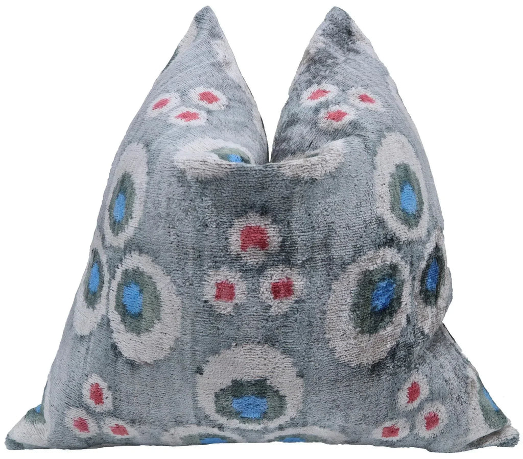 Canvello Handmade Gray Blue Velvet Throw Pillow - 18x18, back view - House Of Avana