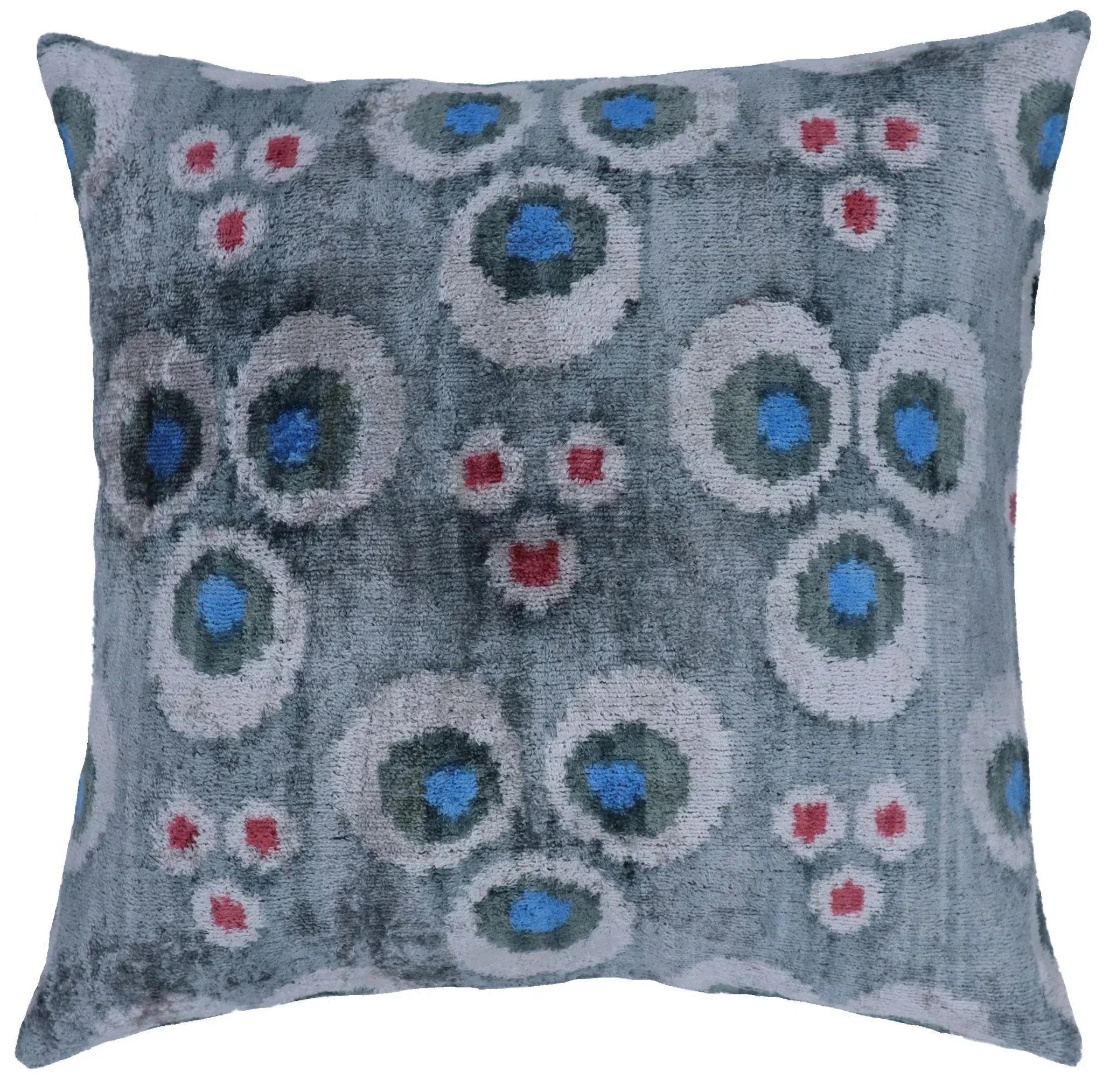 Canvello Handmade Gray Blue Velvet Throw Pillow - 18x18, front view - House Of Avana