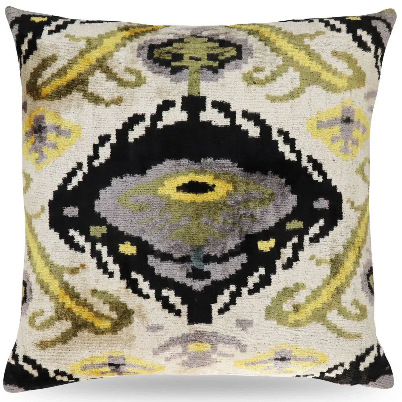 Canvello Handmade Gray Ivory Gold Velvet Throw Pillows - 20x20, front view - House Of Avana