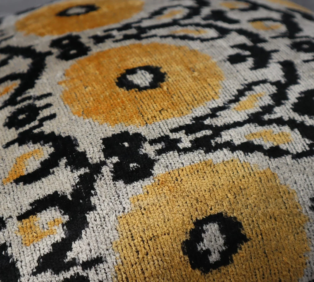 Canvello Handmade Gray Ivory Yellow Velvet Throw Pillows - 20x20, top view - House Of Avana