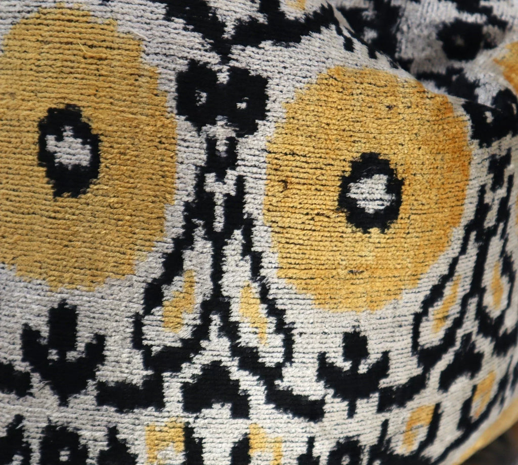 Canvello Handmade Gray Ivory Yellow Velvet Throw Pillows - 20x20, angled view - House Of Avana