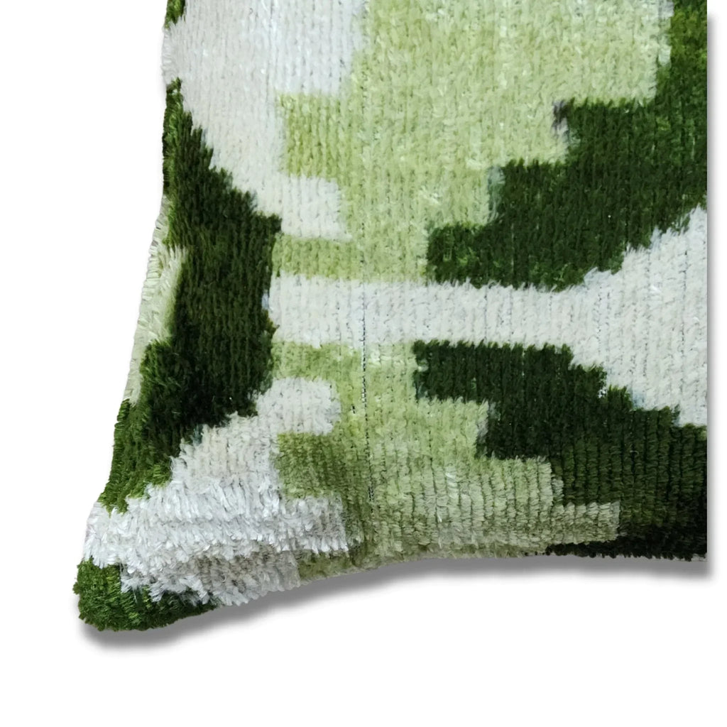 Canvello Handmade Green Geometric Silk Velvet Ikat pillow - 11"X15" Canvello