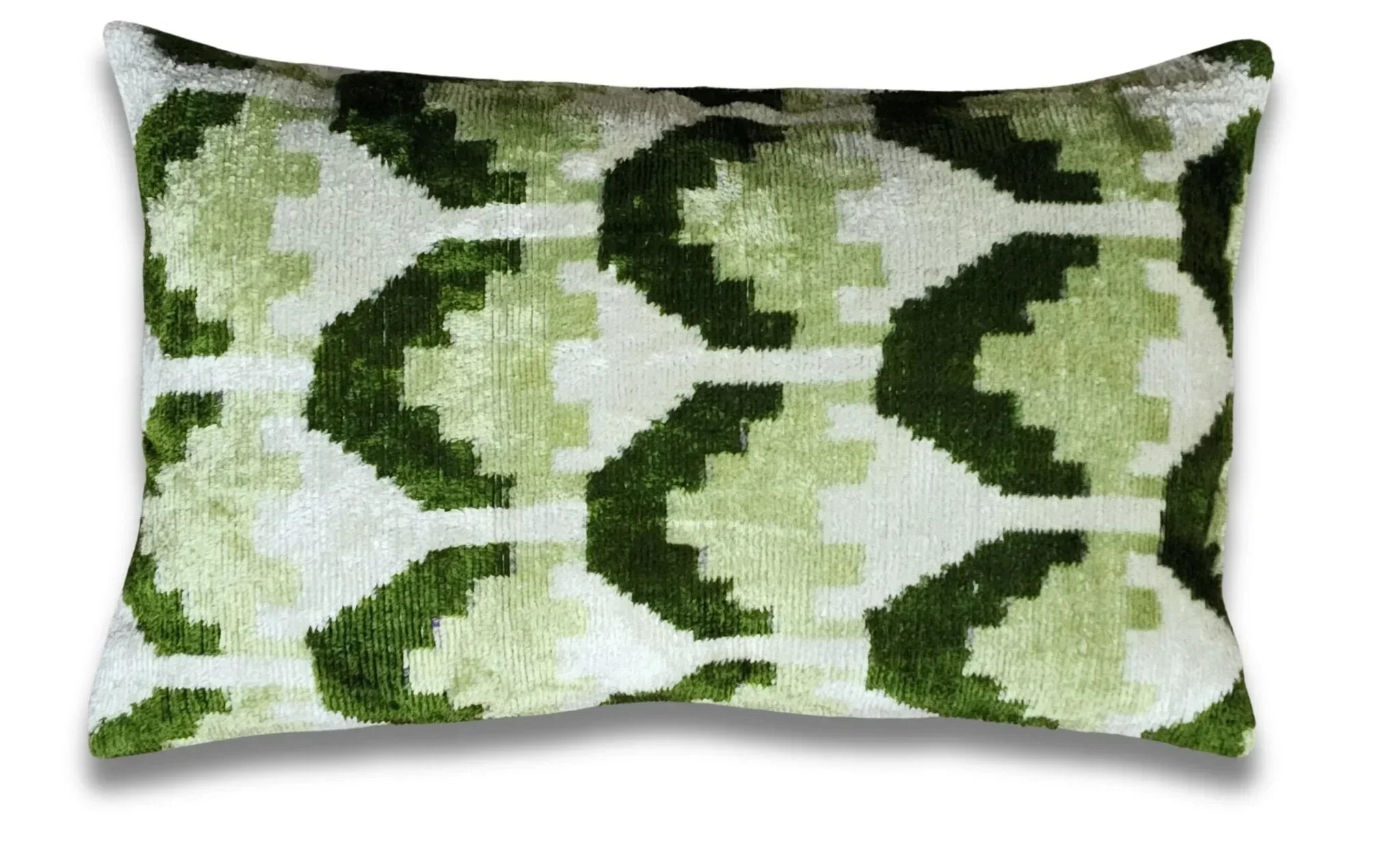 Canvello Handmade Green Geometric Silk Velvet Ikat pillow - 11"X15" Canvello