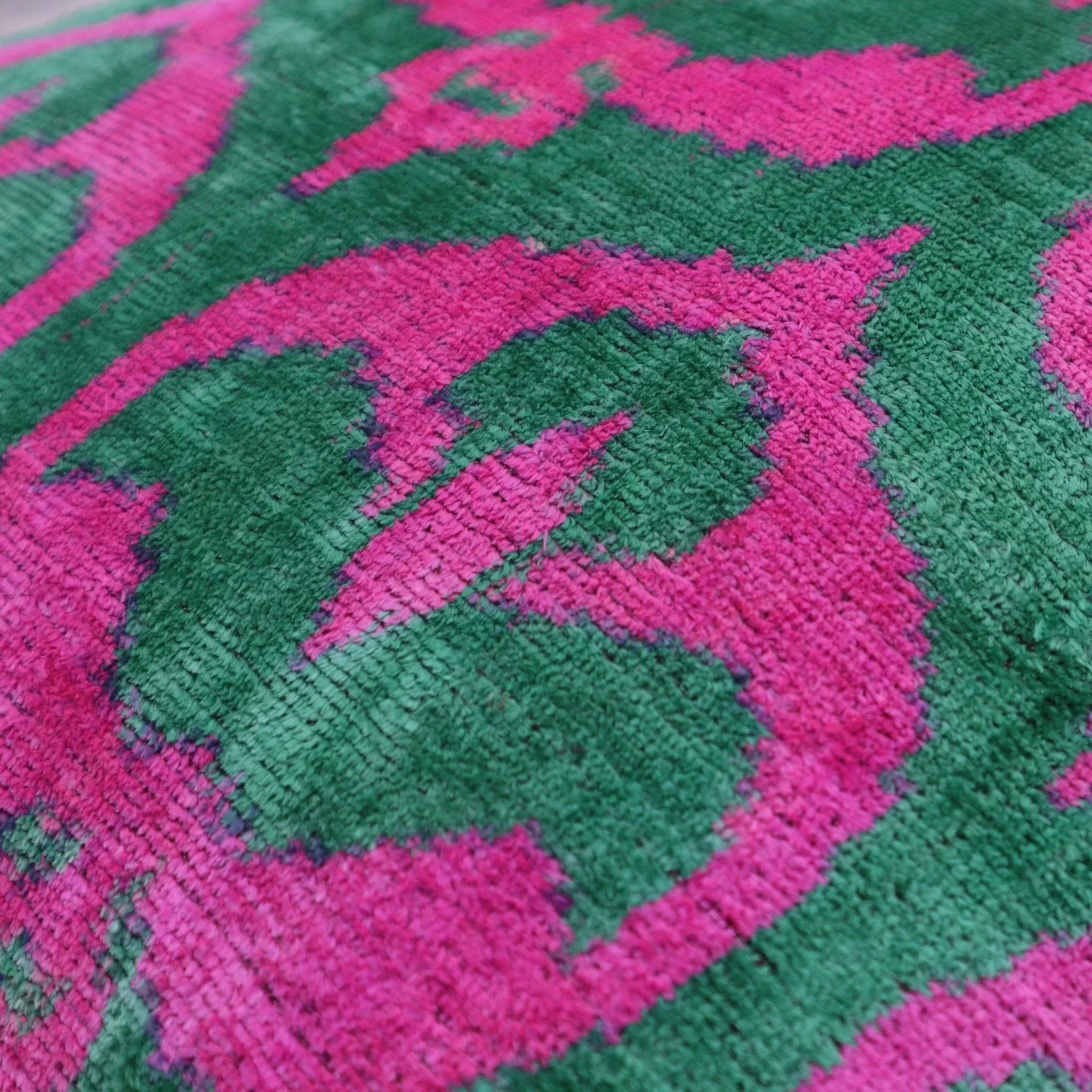 Canvello Handmade Green Pink Velvet Throw Pillow - 20x20, detail shot - House Of Avana