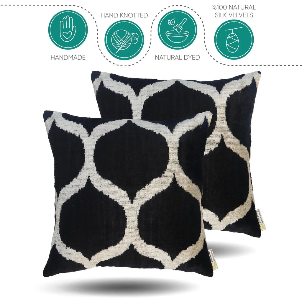 Canvello Handmade Luxury Black Square Pillow - Set of 2 |18x18| Canvello