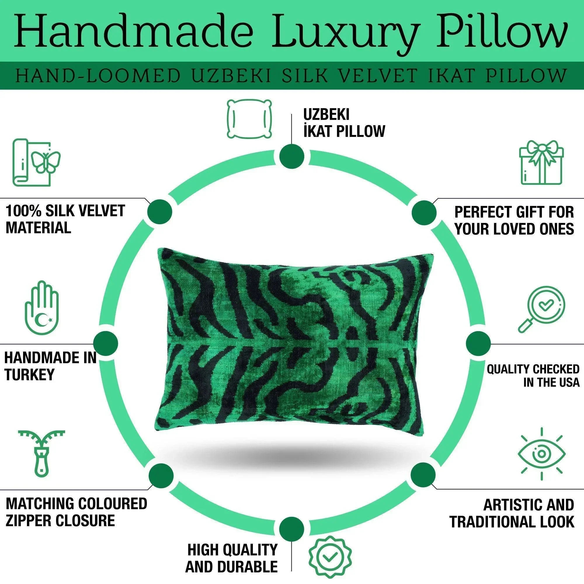 Canvello Handmade Luxury Dark Green Pillow for Couch | 16 x 24 in (40 x 60 cm) Canvello