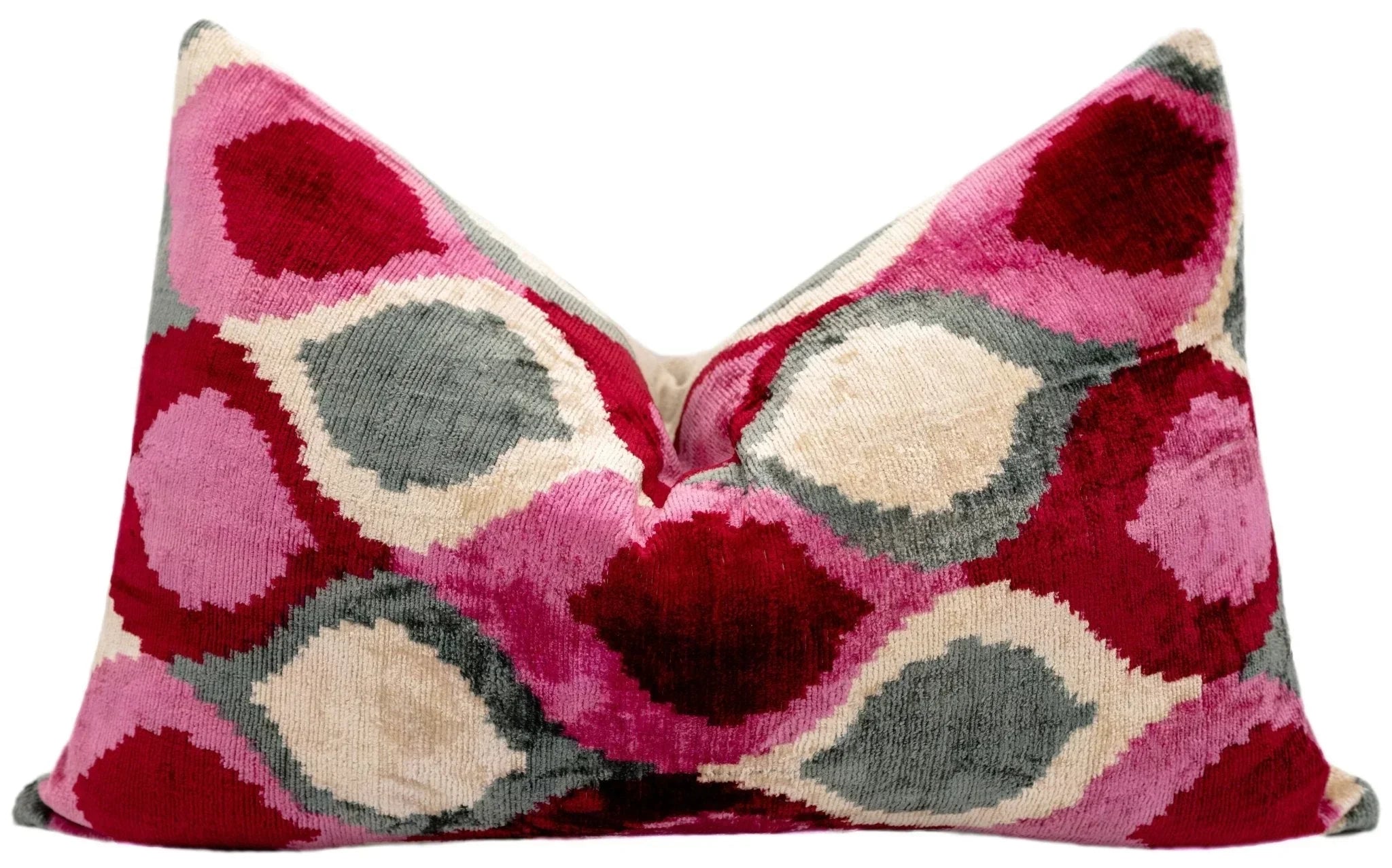 Canvello Handmade Luxury Decorative Pillow Cover & Premium Down Feather Insert Soft Velvet Silk Throw Cushion Gray Pink Ivory 16x24 in Canvello