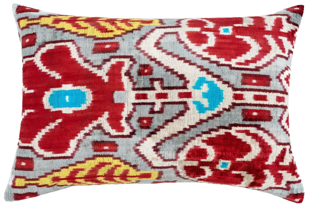 Canvello Handmade Luxury Decorative Pillow Cover & Premium Down Feather Insert Super Soft Velvet Silk Throw Cushion Gray Red Blue 16x24 in Canvello