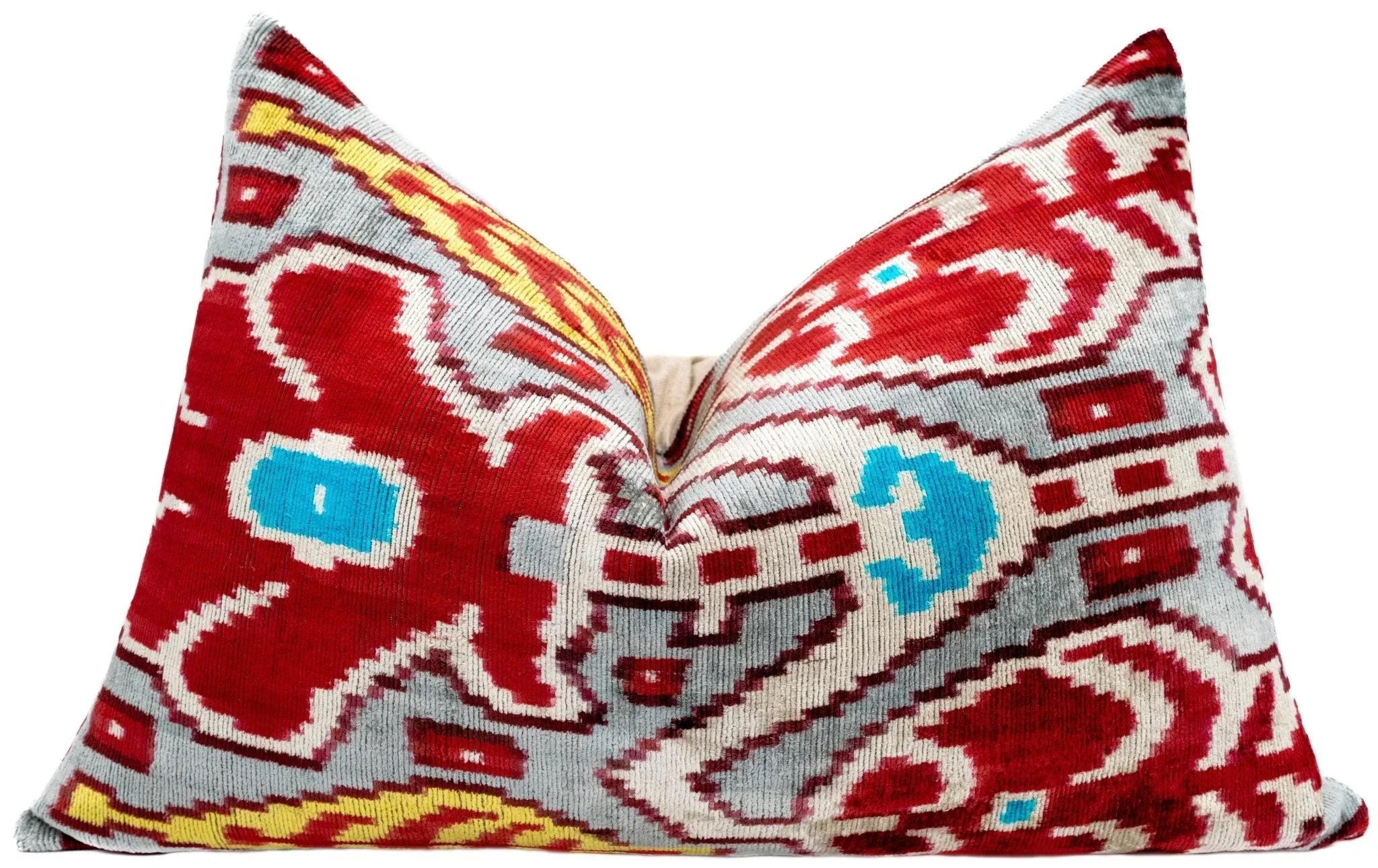 Canvello Handmade Luxury Decorative Pillow Cover & Premium Down Feather Insert Super Soft Velvet Silk Throw Cushion Gray Red Blue 16x24 in Canvello