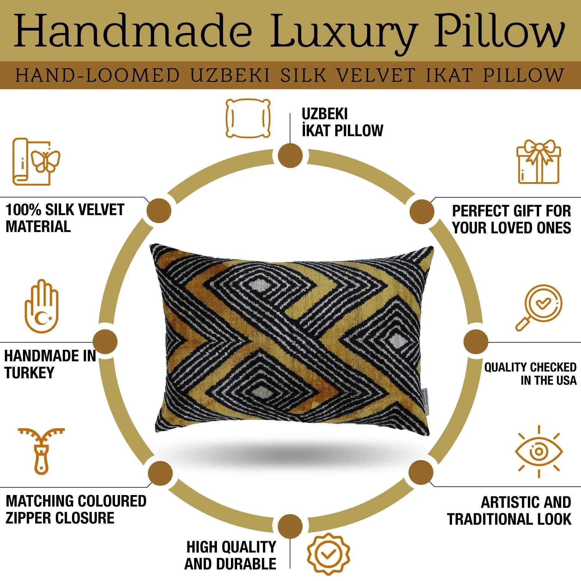 Canvello Handmade Luxury Gold Black Pillow with Down Insert - 16x24 in Canvello