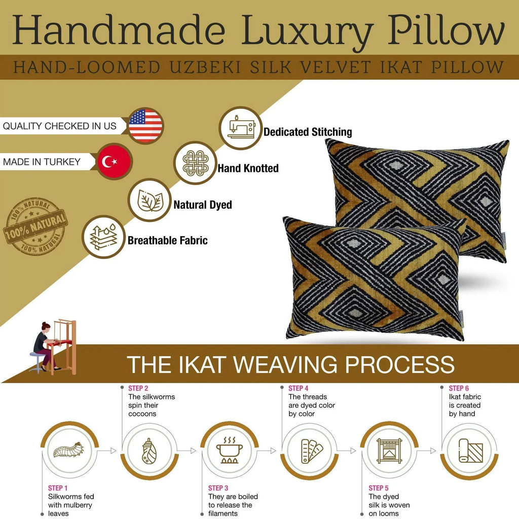 Canvello Handmade Luxury Gold Black Pillow with Down Insert - 16x24 in Canvello