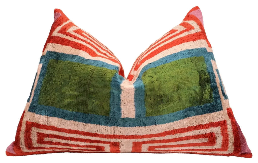Canvello Handmade Luxury Green Pink Velvet Throw Pillows - 16"x24" Canvello