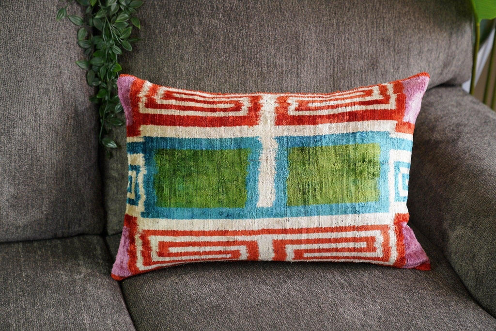 Canvello Handmade Luxury Green Pink Velvet Throw Pillows - 16"x24" Canvello