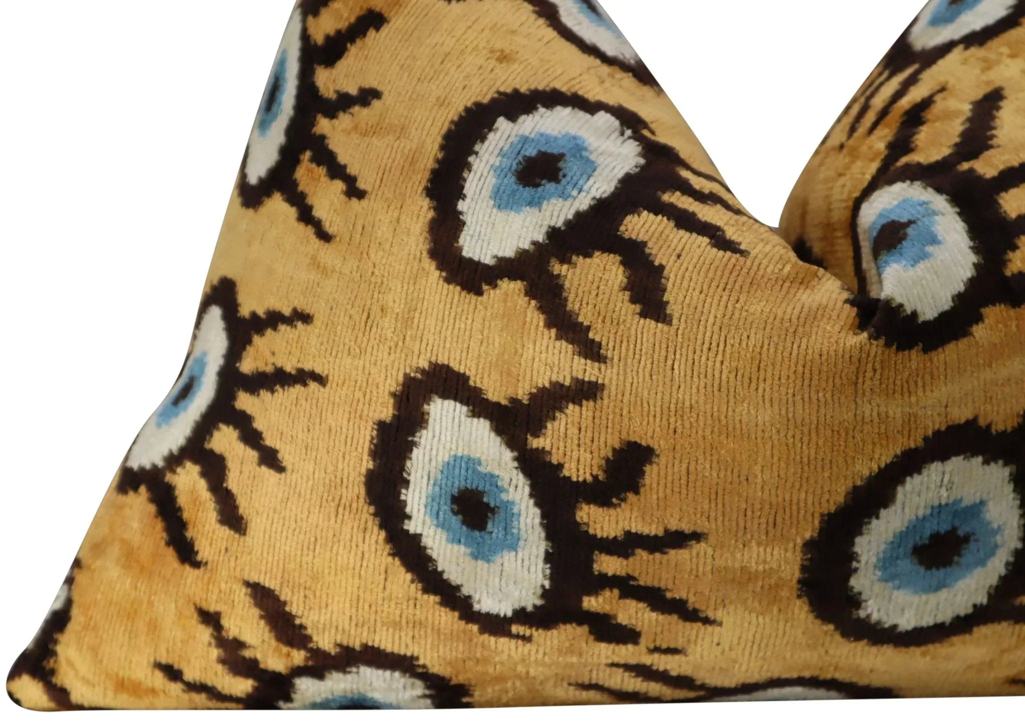 Canvello Handmade Luxury Handmade Velvet Silk Evil Eye Throw Pillow With Down Insert Canvello