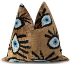 Canvello Handmade Luxury Handmade Velvet Silk Evil Eye Throw Pillow With Down Insert - 16x16 in Canvello