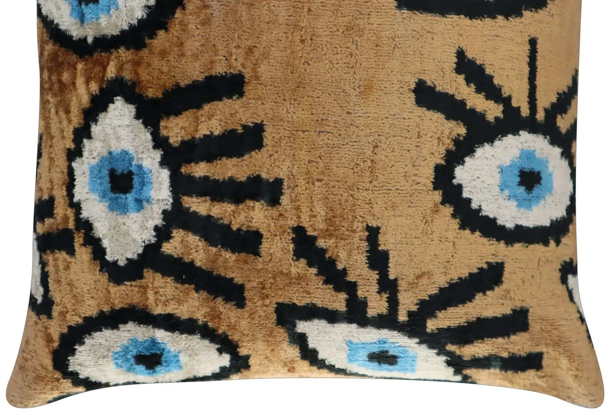 Canvello Handmade Luxury Handmade Velvet Silk Evil Eye Throw Pillow With Down Insert - 16x16 in Canvello