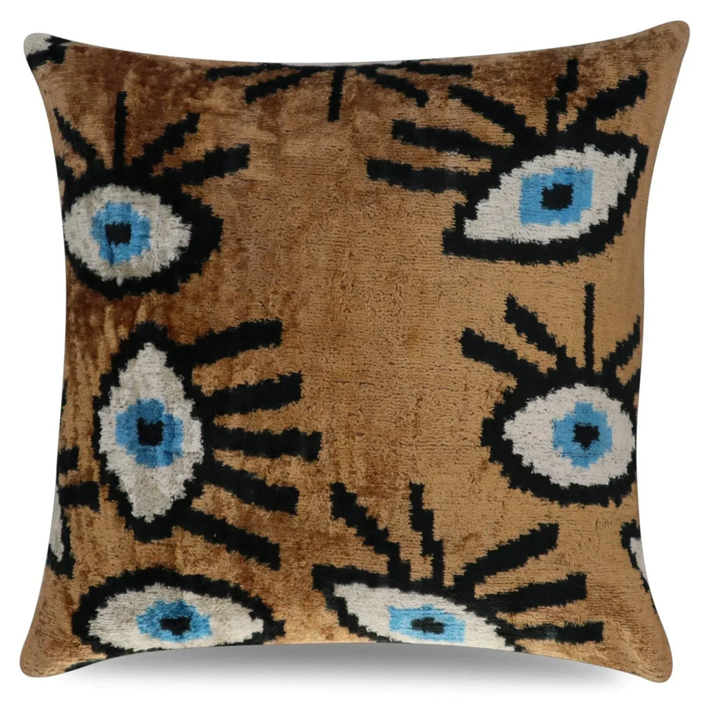 Canvello Handmade Luxury Handmade Velvet Silk Evil Eye Throw Pillow With Down Insert - 16x16 in Canvello