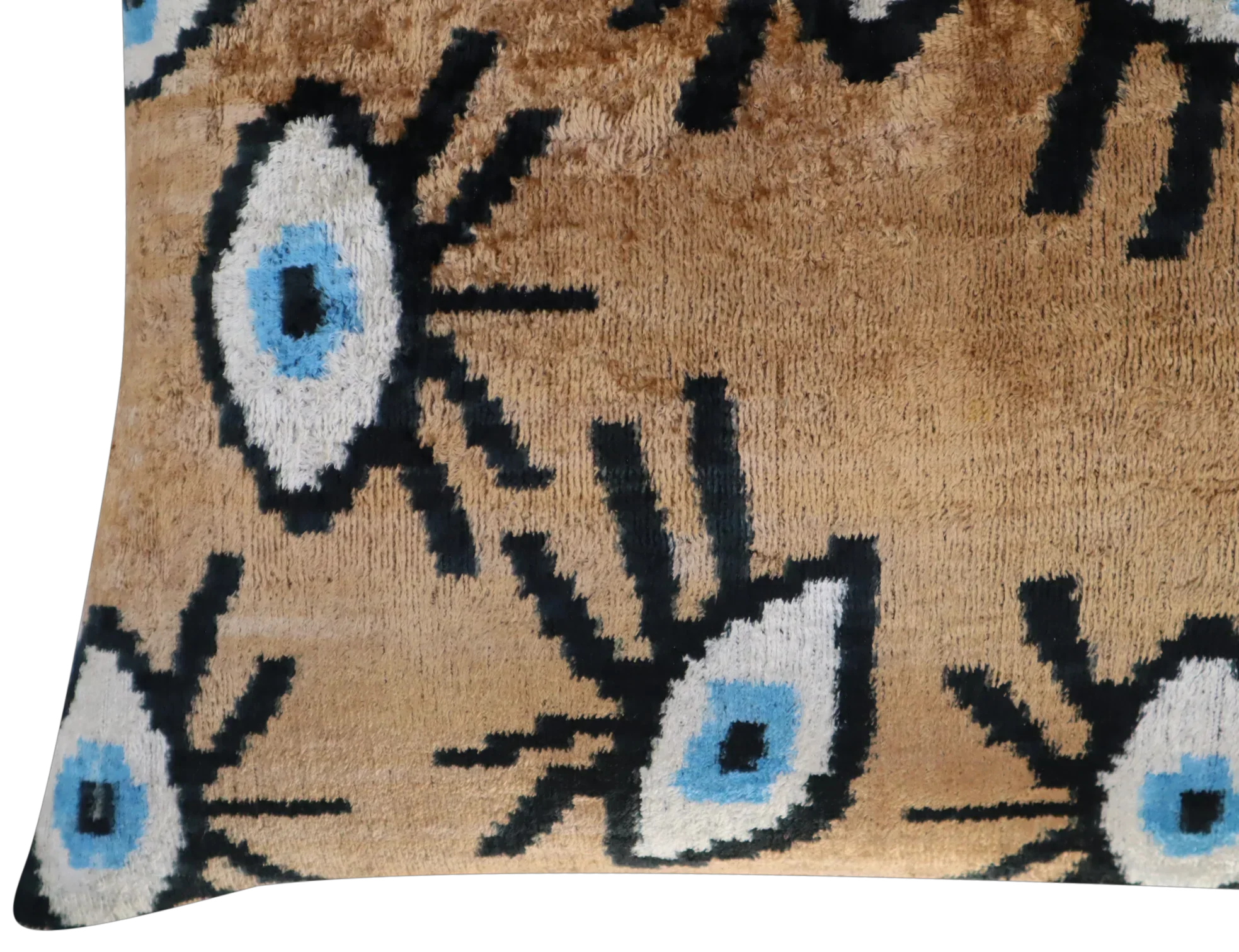 Canvello Handmade Luxury Handmade Velvet Silk Evil Eye Throw Pillow With Down Insert- 16x24 in Canvello