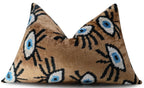 Canvello Handmade Luxury Handmade Velvet Silk Evil Eye Throw Pillow With Down Insert- 16x24 in Canvello