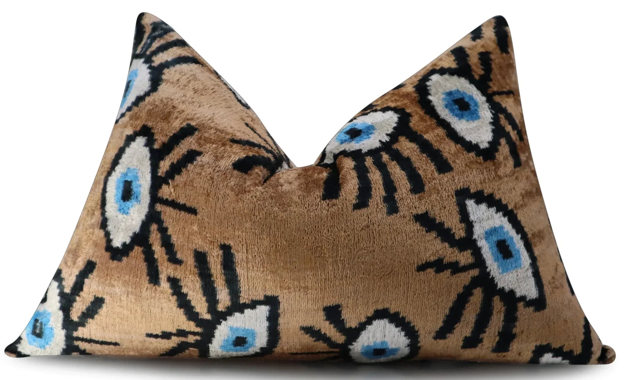 Canvello Handmade Luxury Handmade Velvet Silk Evil Eye Throw Pillow With Down Insert- 16x24 in Canvello