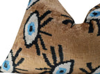 Canvello Handmade Luxury Handmade Velvet Silk Evil Eye Throw Pillow With Down Insert- 16x24 in Canvello
