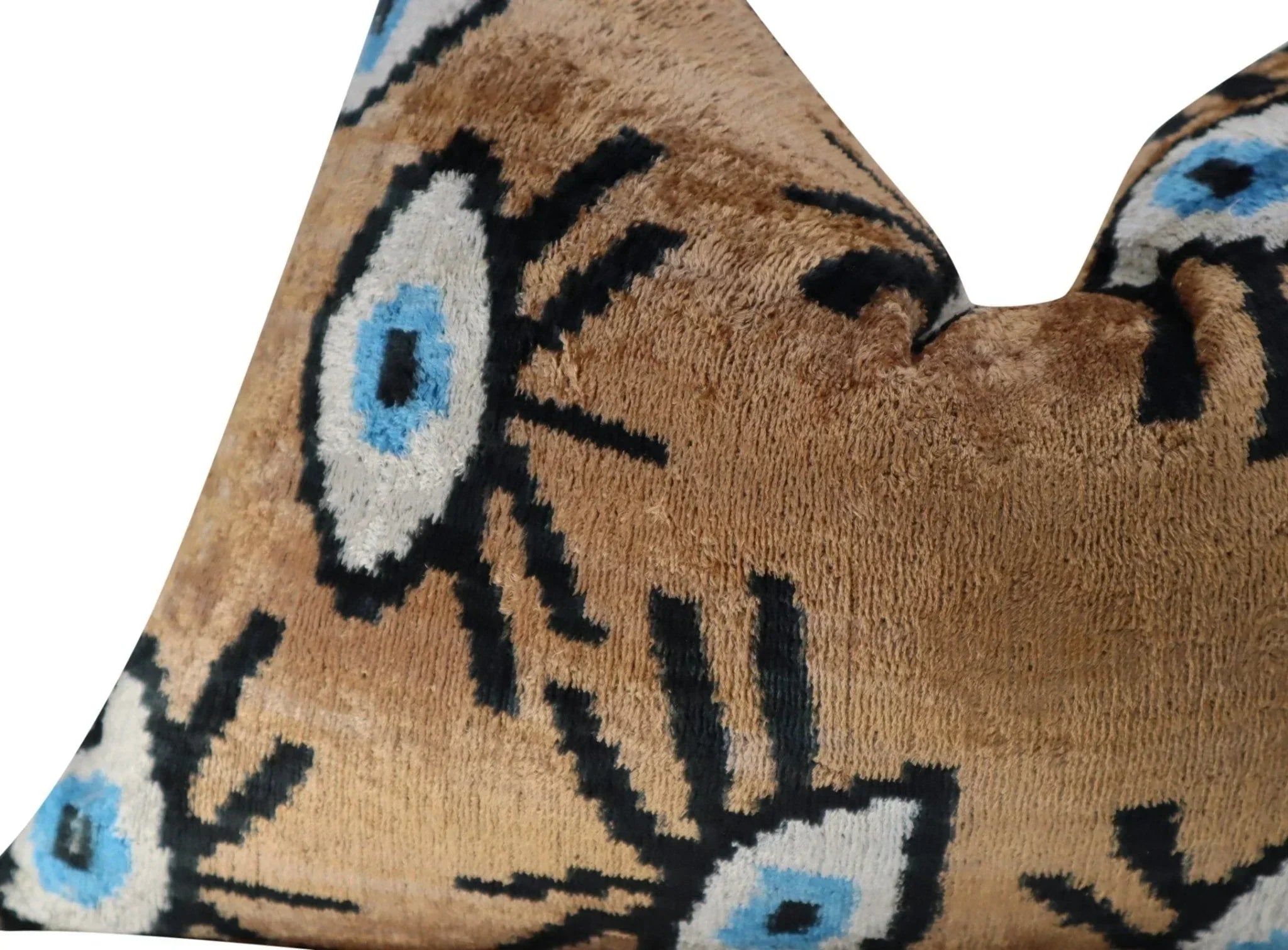 Canvello Handmade Luxury Handmade Velvet Silk Evil Eye Throw Pillow With Down Insert- 16x24 in Canvello