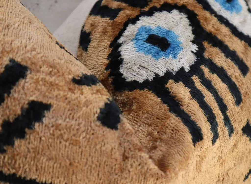 Canvello Handmade Luxury Handmade Velvet Silk Evil Eye Throw Pillow With Down Insert- 16x24 in Canvello