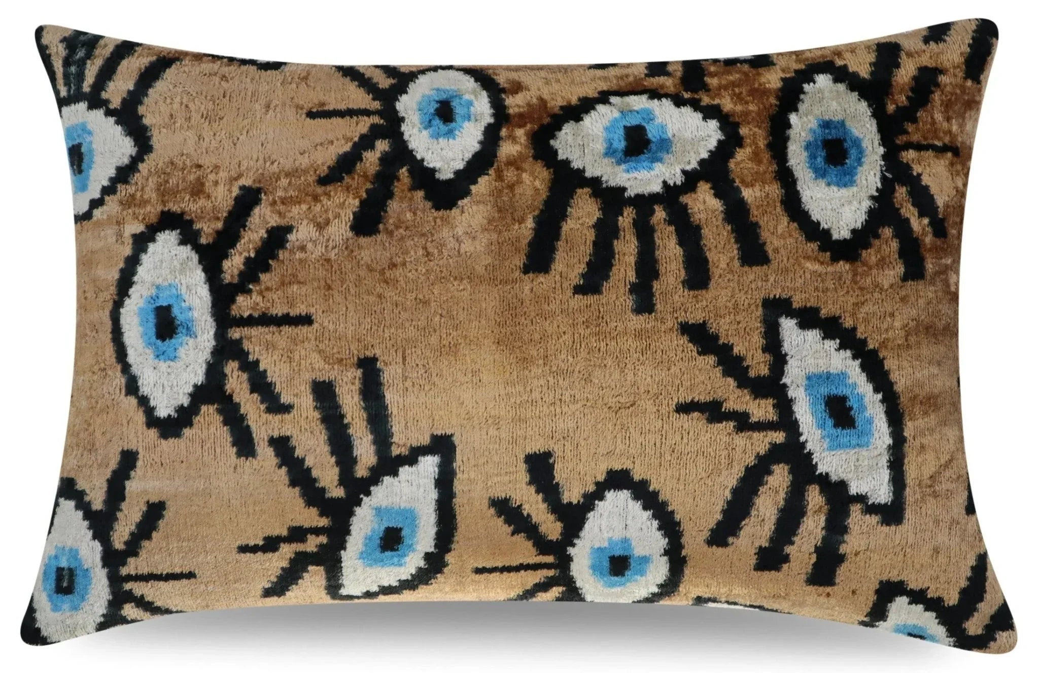 Canvello Handmade Luxury Handmade Velvet Silk Evil Eye Throw Pillow With Down Insert Canvello