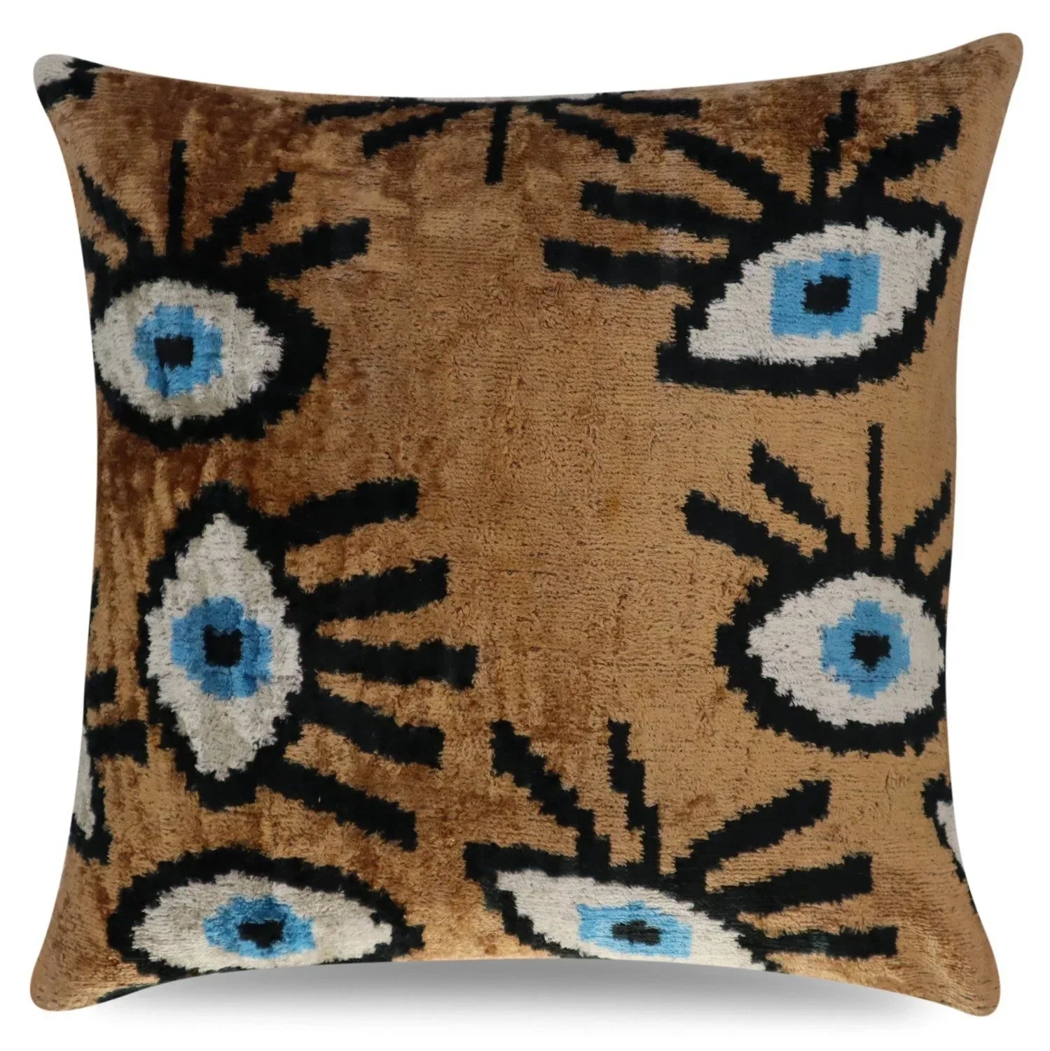 Canvello Handmade Luxury Handmade Velvet Silk Evil Eye Throw Pillow With Down Insert Canvello