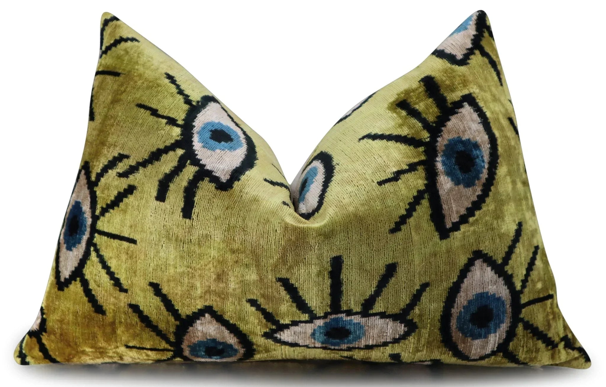 Canvello Handmade Luxury Handmade Velvet Silk Evil Eye Throw Pillow With Down Insert Canvello