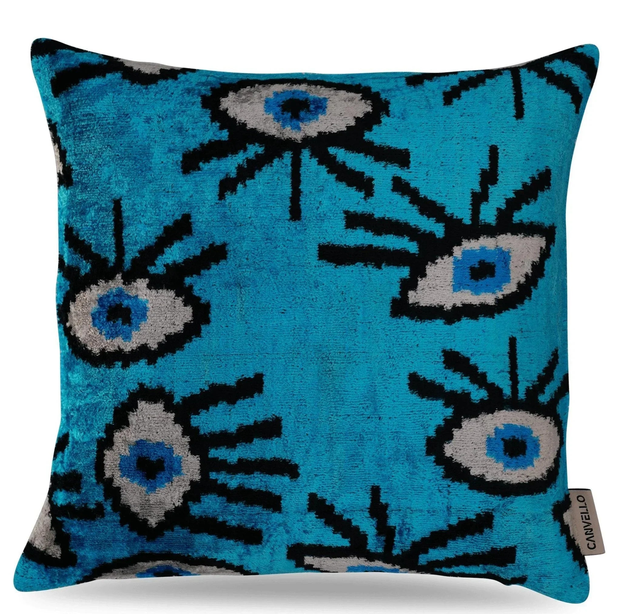Canvello Handmade Luxury Handmade Velvet Silk Evil Eye Throw Pillow With Down Insert Canvello